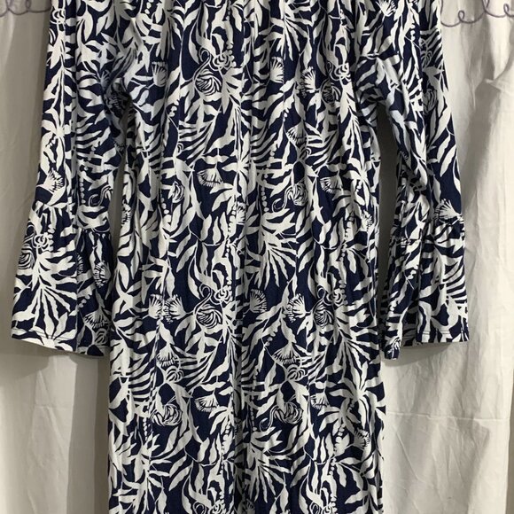 Lilly Pulitzer Flocking to Paradise Norris Dress Navy Blue Bell Sleeves Large - Picture 2 of 4